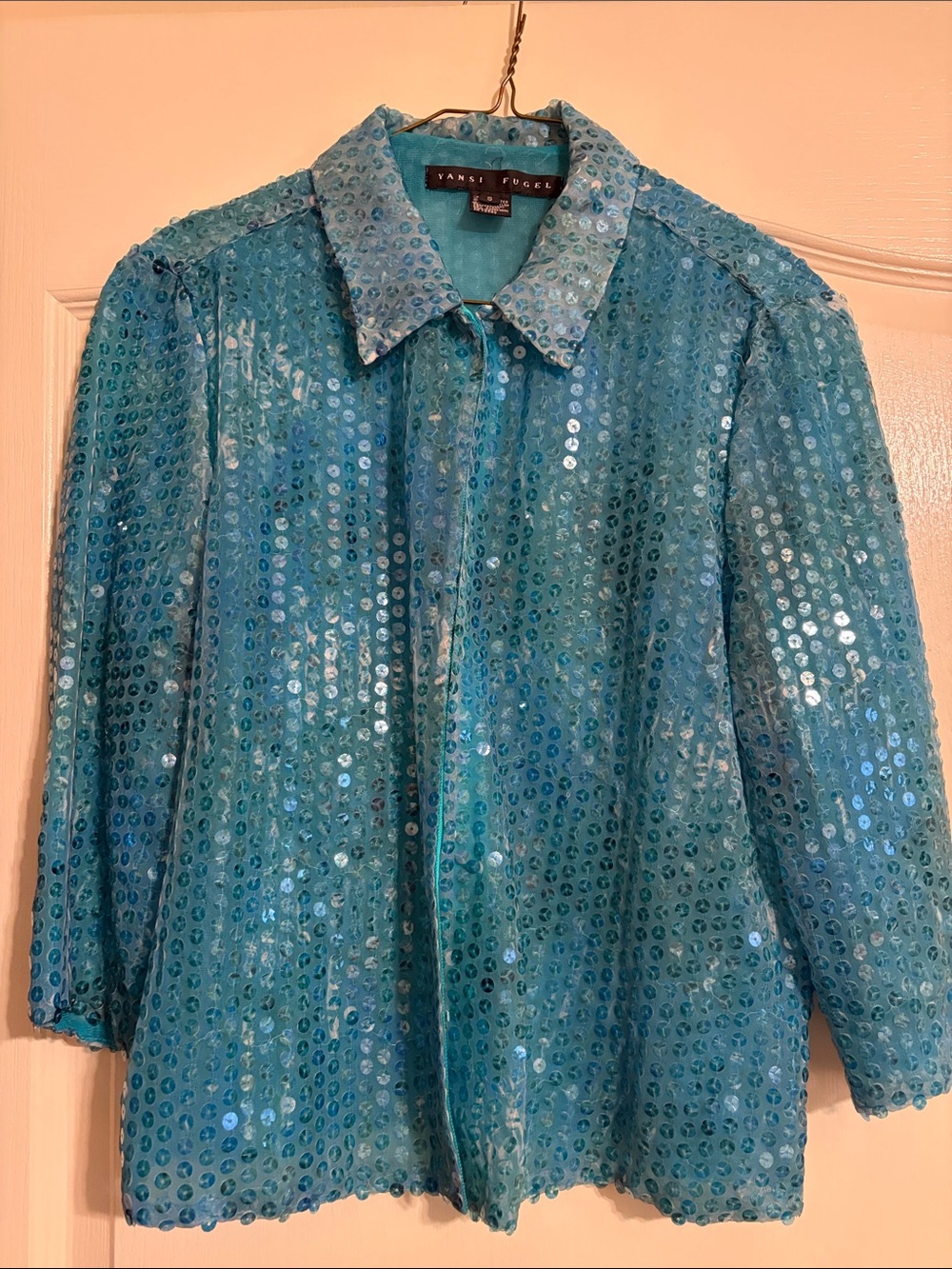 Yansi Fugel Teal Sequin Blazer Jacket